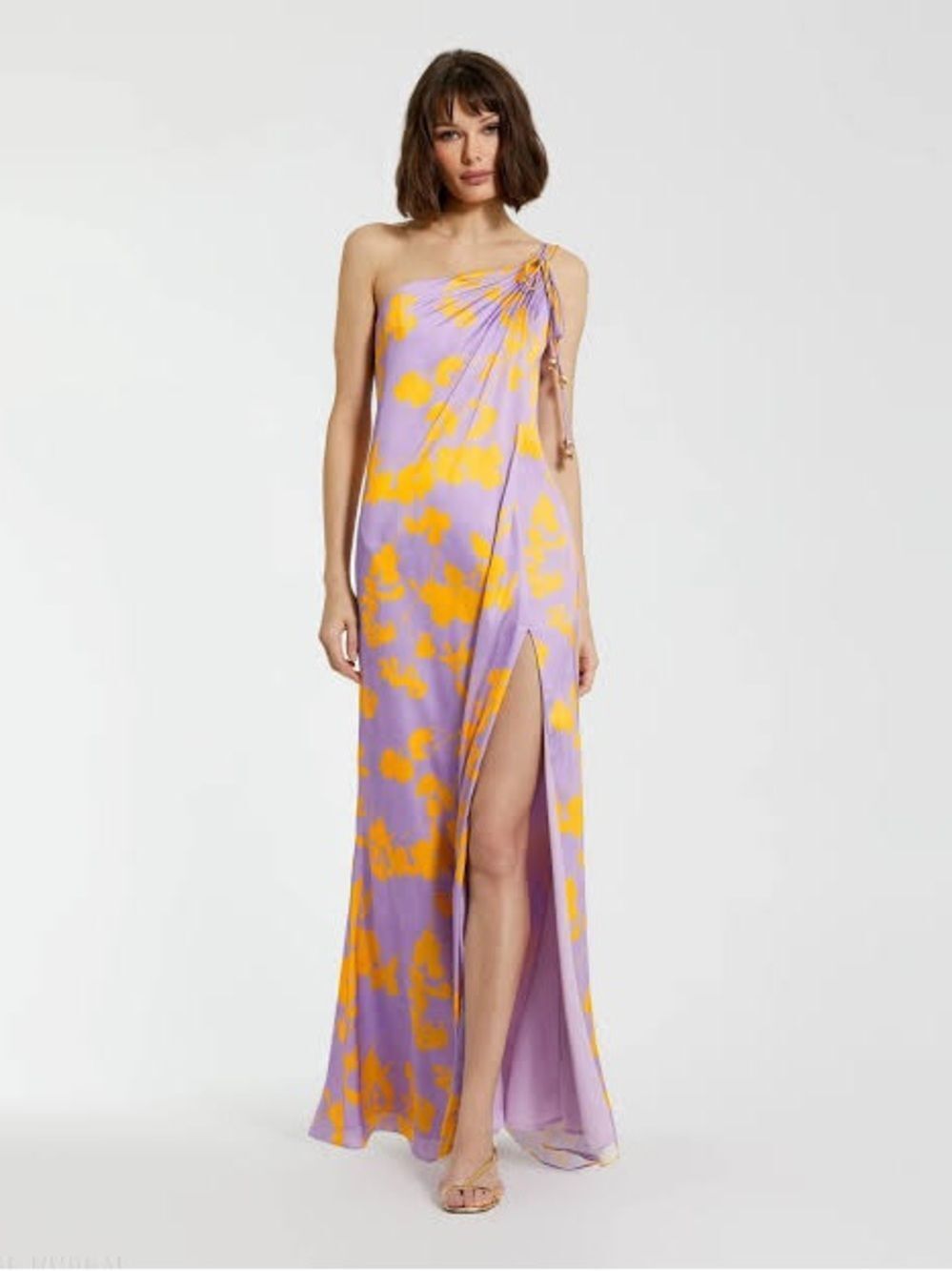 NWT Mac Duggal 68771 Orchid Floral Printed One Shoulder Maxi Dress S - Picture 2 of 15